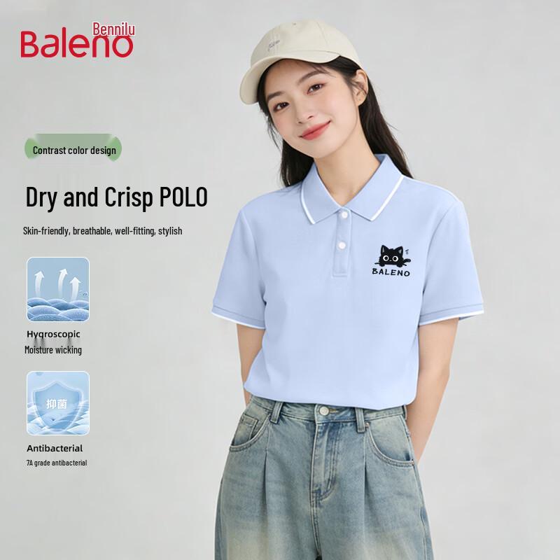 Baleno Women s Korean Style Color-Block Polo T-Shirt L