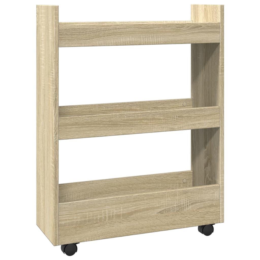 Narrow Storage Trolley 3 Tier Sonoma Oak Effect Wood Based Material
