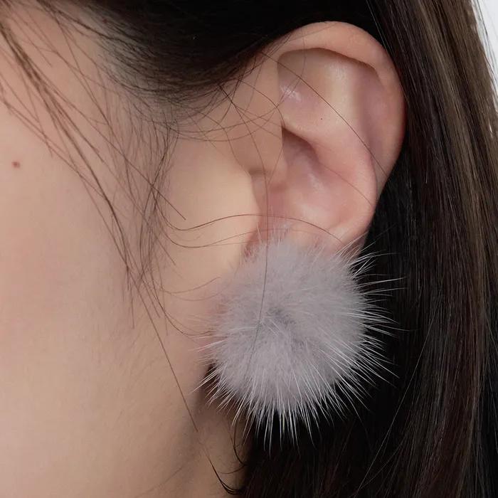 Mink Fur Earring - Grey