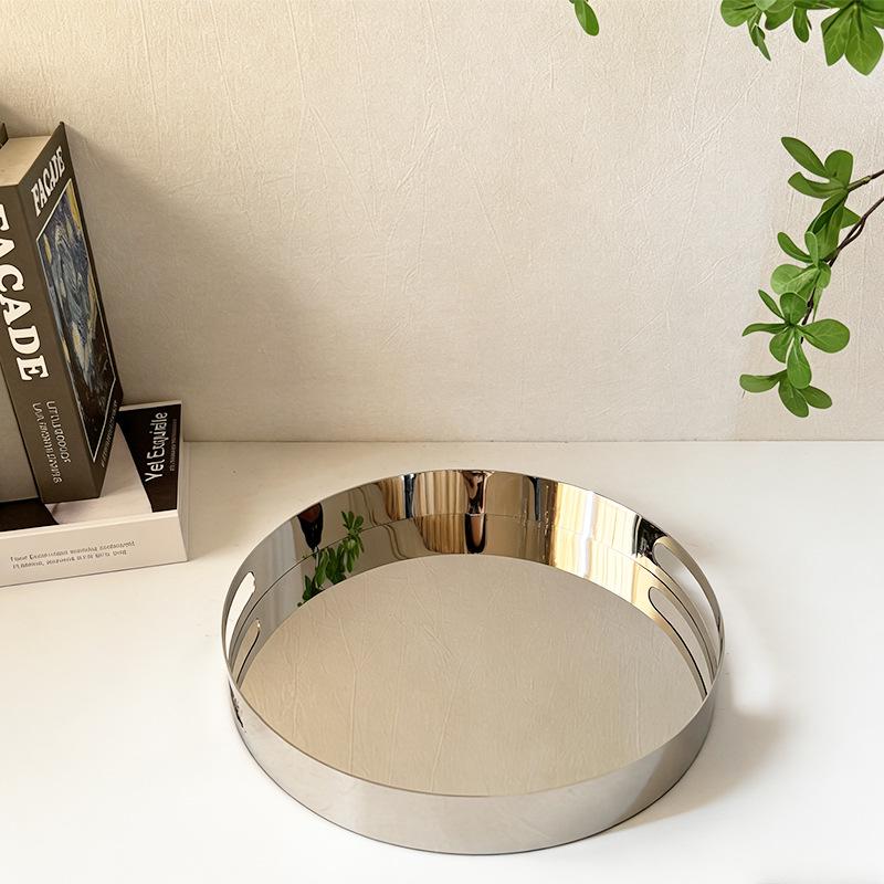 

Modern Stainless Steel Round Mirror Tray for Home Decor