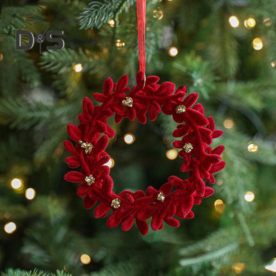 Christmas Ornaments Red Flocking Candy Cane Reindeer Bow Snowflake Hanging Decoration for Tree Home Decor