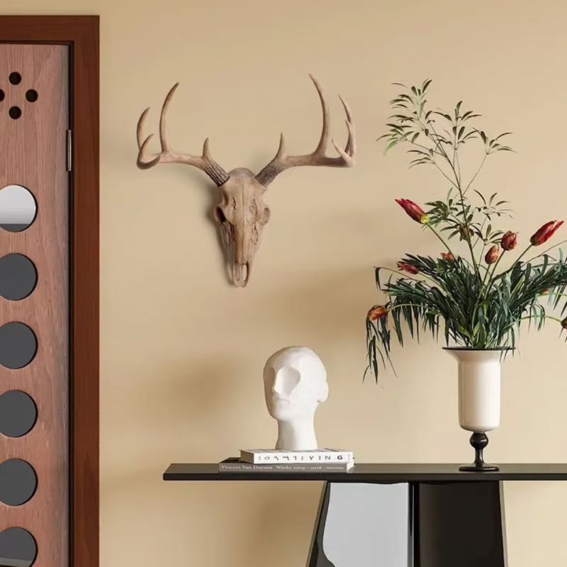 Vintage Deer Head Wall Mount Resin Antler Plaque Farmhouse Lodge Cabin Decor Rustic Home Office Mantel Art Unique Halloween Gift