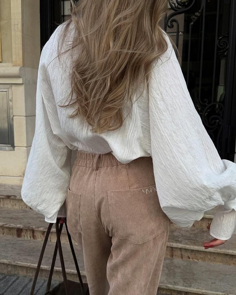 2025 Summer Women's Lapel Long-Sleeve Shirt: European & American Style, Loose Simple Design