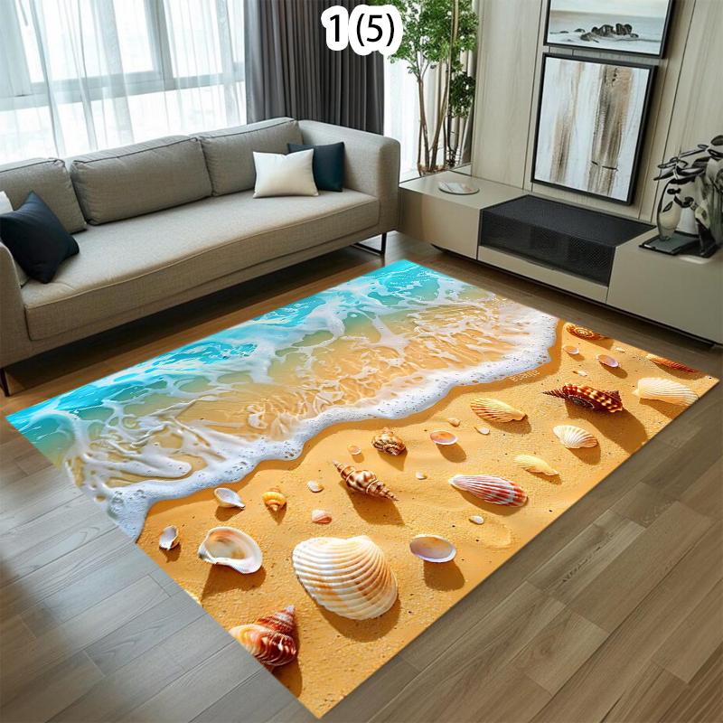 Tropical Seaside Beach Starfish Seashell Print Non-Slip Area Rug Soft Washable Floor Mat for Bedroom Coastal Home Carpet