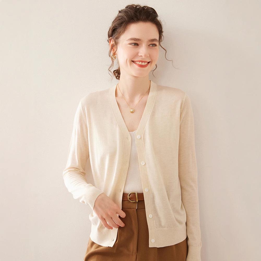 Women's Fine-Spun V-Neck Cashmere Cardigan - Lightweight, Versatile, and Perfect for Early Spring and Summer