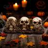 Alte Textur Schädel Sehen Hören Sprechen Kein Böses Figur, Gruselige Halloween Harz Dekoration Skelett Statue für Kaminsims, Tisch, Gothic Wohnkultur Vintage