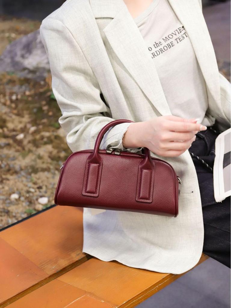 Women's Lightweight Genuine Leather Boston Pillow Bag - Luxury Retro Bowling Handbag & Casual Crossbody