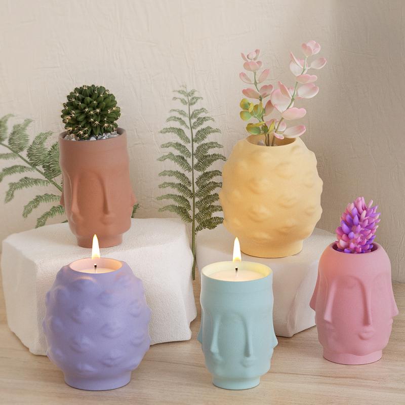 Face Silicone Candle Holder Mold Diy Cement Candle Holder Tank Concrete Succulent Flower Pot Mold Gypsum Mold