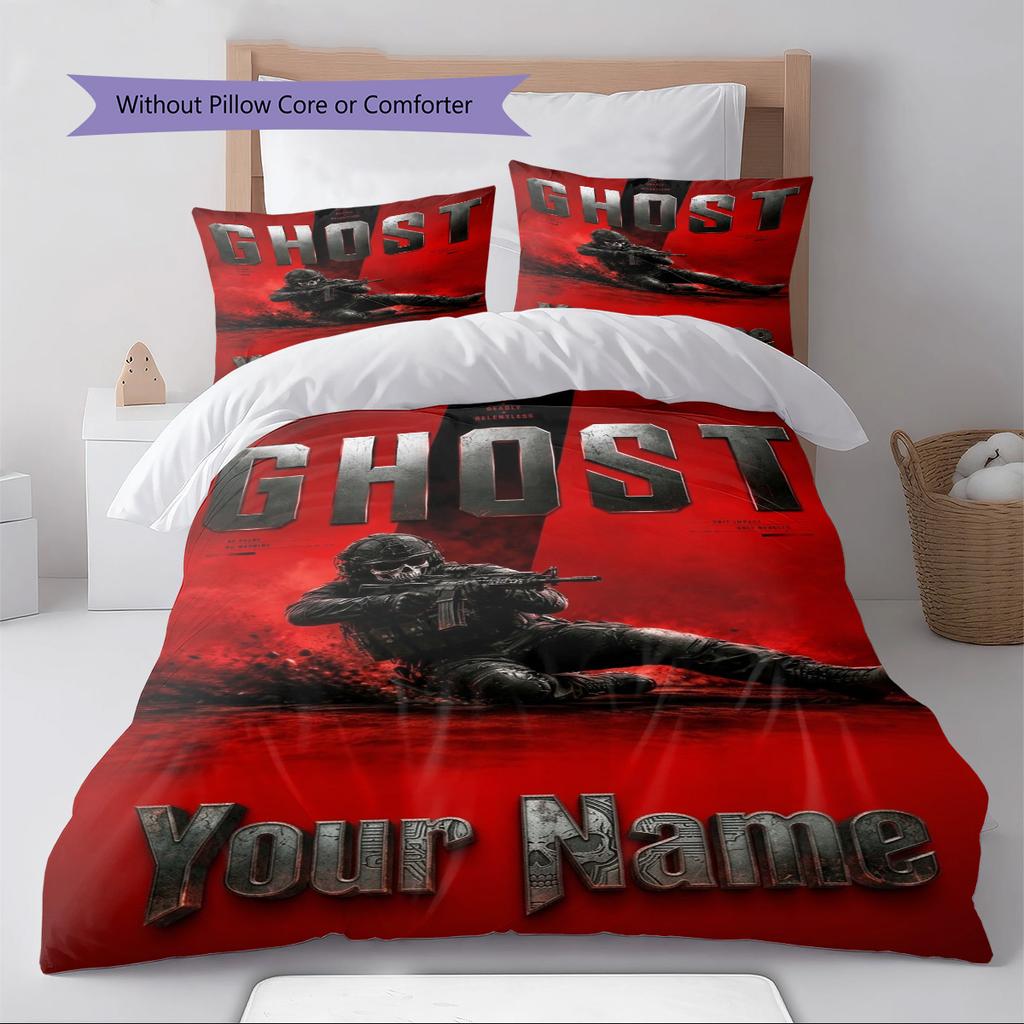 Name Custom Duty Call Ghost Pattern Bedding Set Quilt Cover Pillowcase Home Decor Gift (1 * duvet cover + 2 * pillowcase, without core)