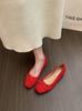 Women'S Spring And Autumn Heightening Shoes Suede Child Red New Evening Shoes French Ballet Single Shoes Bow