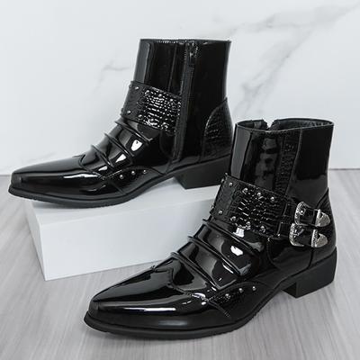 New Designer Winter High Tops Pointed Punk Rivet Chelsea Ankle Boots For Men's Flats Black Monk Strap Shoes Zapatos Hombre