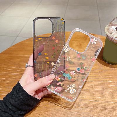 Für Iphone 15 14 13 Pro Max 12 11 Floral Silikon stoßfeste Glitzer Hülle Abdeckung Bling Clear Print Soft Phone Shell
