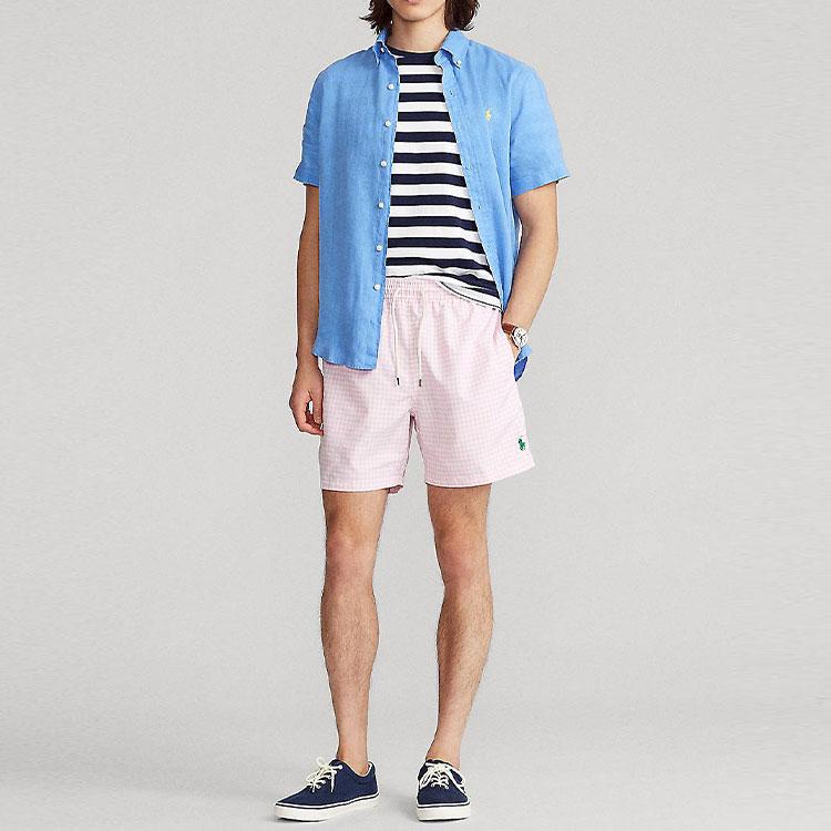 Polo Ralph Lauren Classic Solid Color Comfortable Linen Short Sleeve Shirt Men shirts Blue MNPOWOV1N820290-430