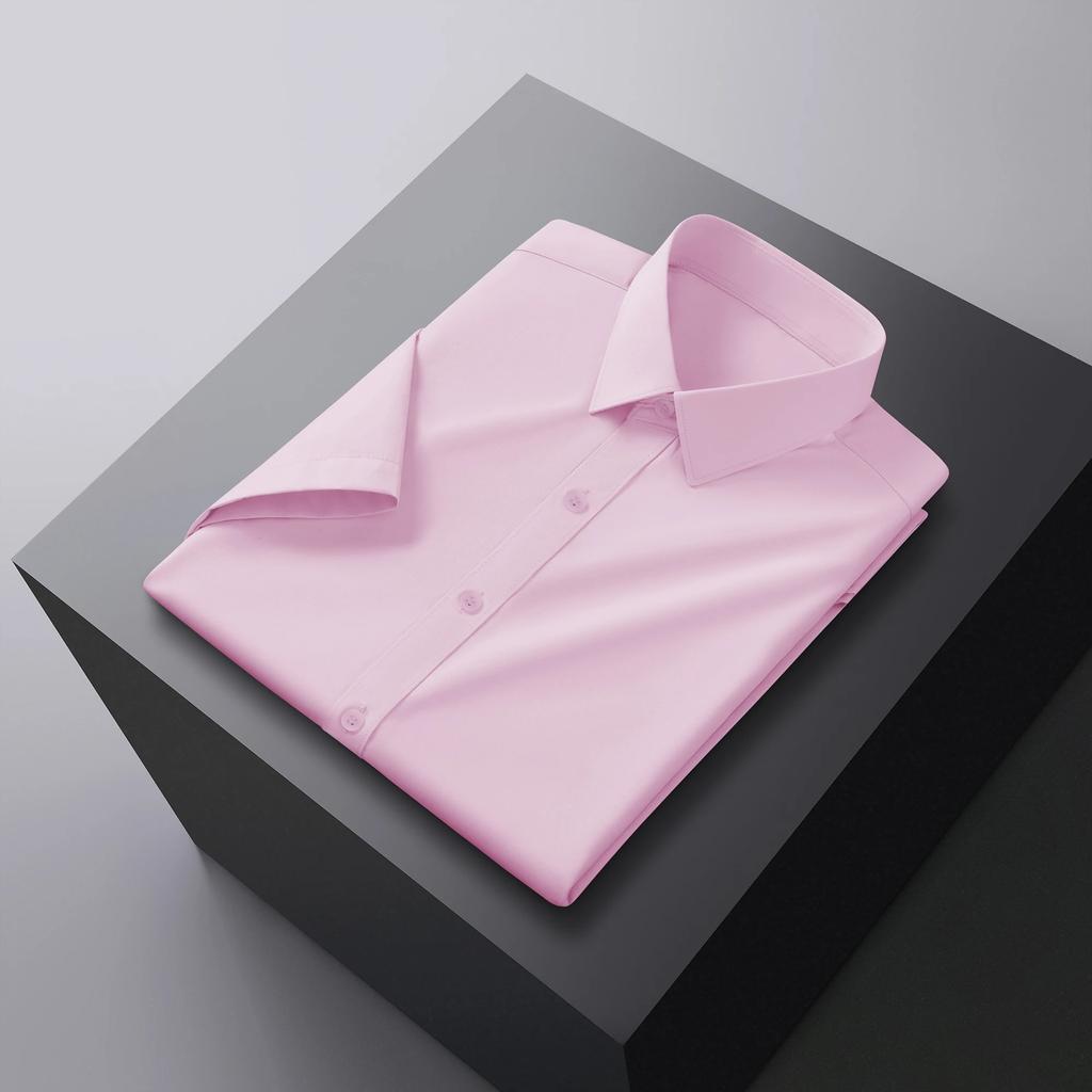New Men's Business Casual Solid Color Short Sleeved Shirt for Summer Fashion No Ironing Comfortable and Versatile Top