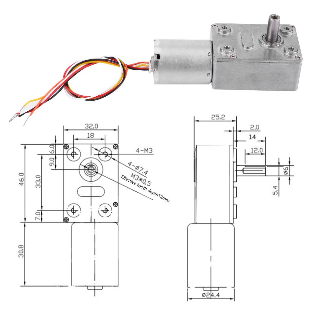 DC 12 24V Brushless Worm Motor Speed Reduction Gear Motor 4 150Rpm(12V 90RPM)