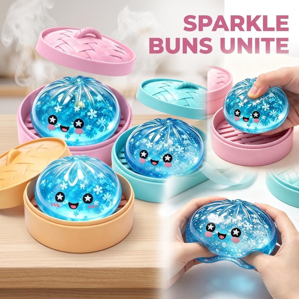 Steamed Bun Stress Toy with Steamer Basket - Slow Rising Toy for Adults Kids
