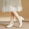 Leather square head shallow mouth high heels women's one-word buckle Mary Jane women's shoes with skirt spring and autumn French thick heel sing
