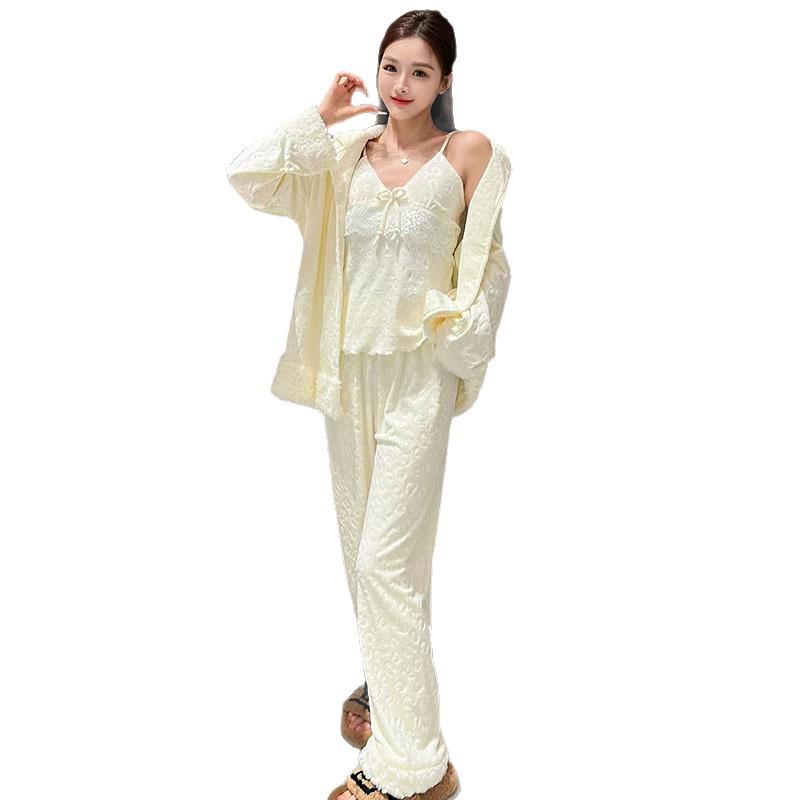 Women's Leopard Print Long Sleeve Pajama Set - Warm & Luxurious for Autumn and Winter