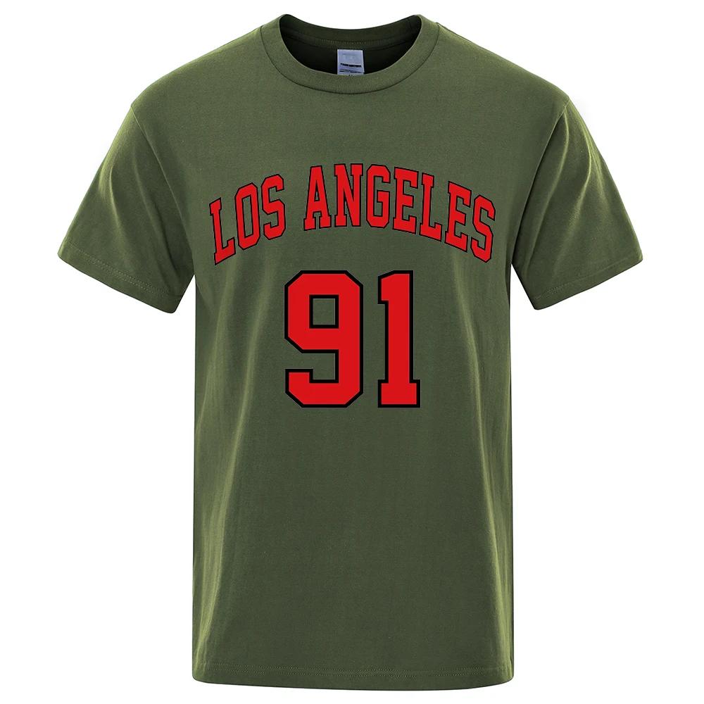 Los Angeles 91 Team Uniform Letter Printed USA City T-Shirts Unisex Summer Loose Short Sleeve Cotton Breathable Oversized T Shirt