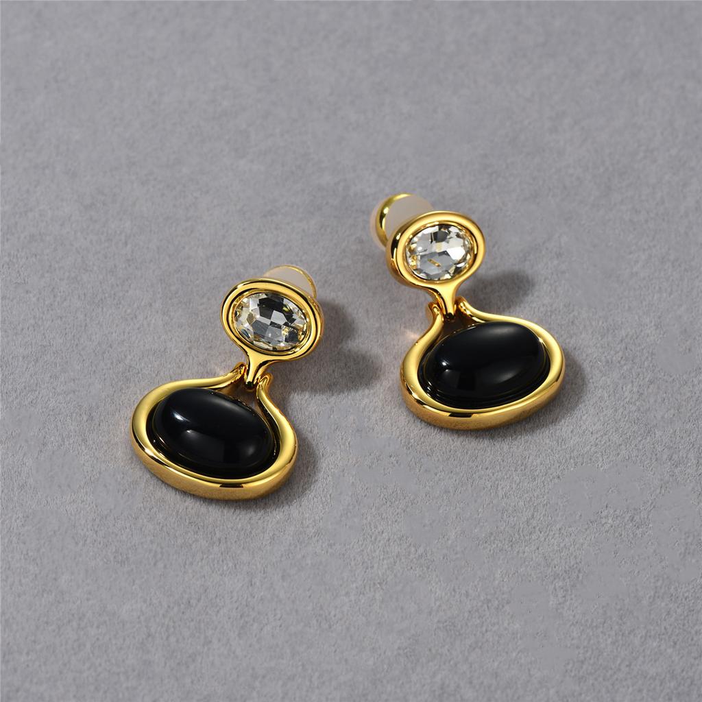 Modische Pendler Premium Metall Kupferbeschichtet 18K Echtgold Eingelegt Schwarzer Achat Diamant Ohrstecker Retro Personalisierte Ohrringe