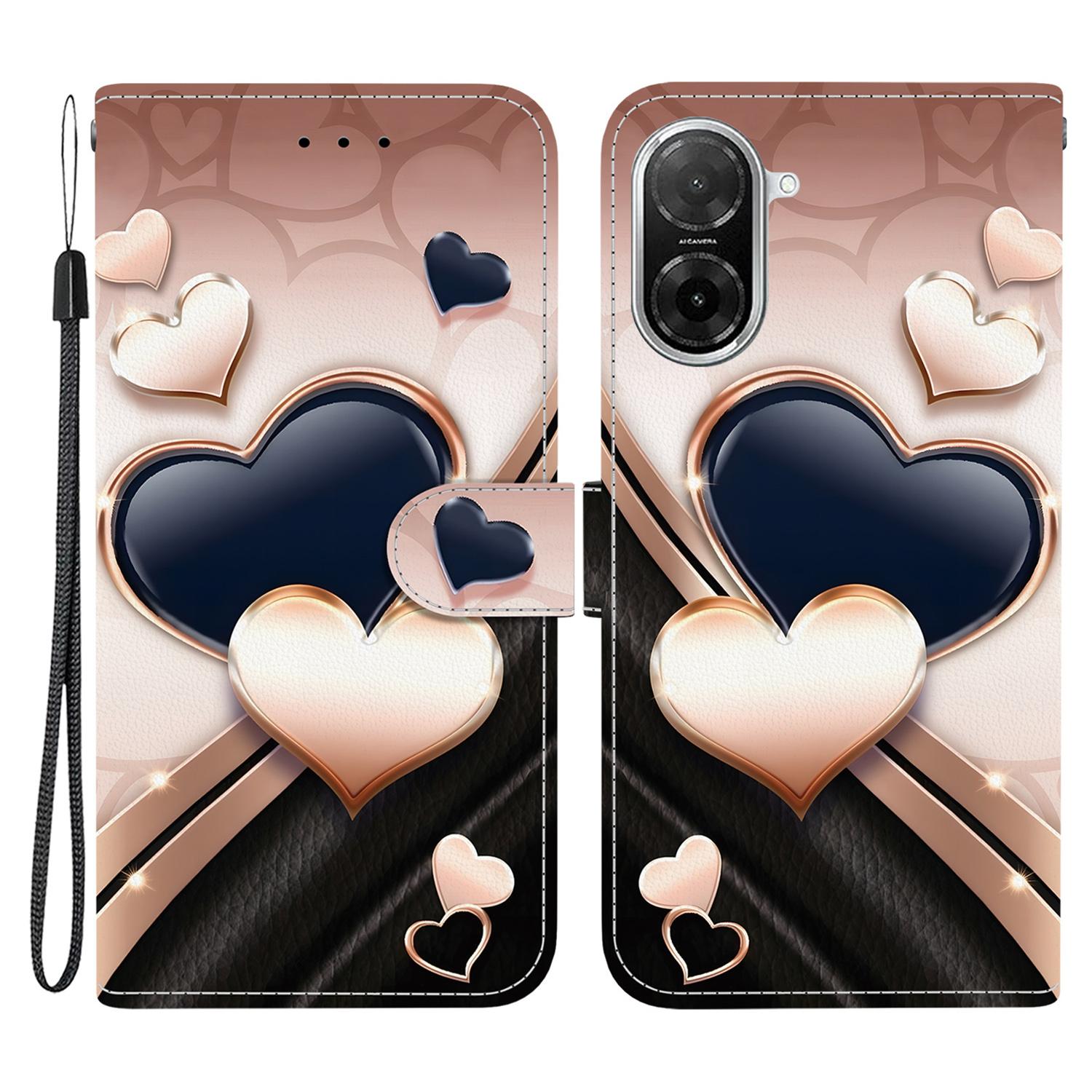 

For Xiaomi Redmi A5 4G (171.7mm) Leather Case Stand Wallet Pattern Printing Phone Cover with Wrist Strap Love