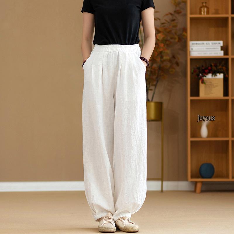 Spring Summer Artistic Loose Sand-Washed Linen Casual Pants for Women - Slimming, Lightweight Meditation Lantern Style