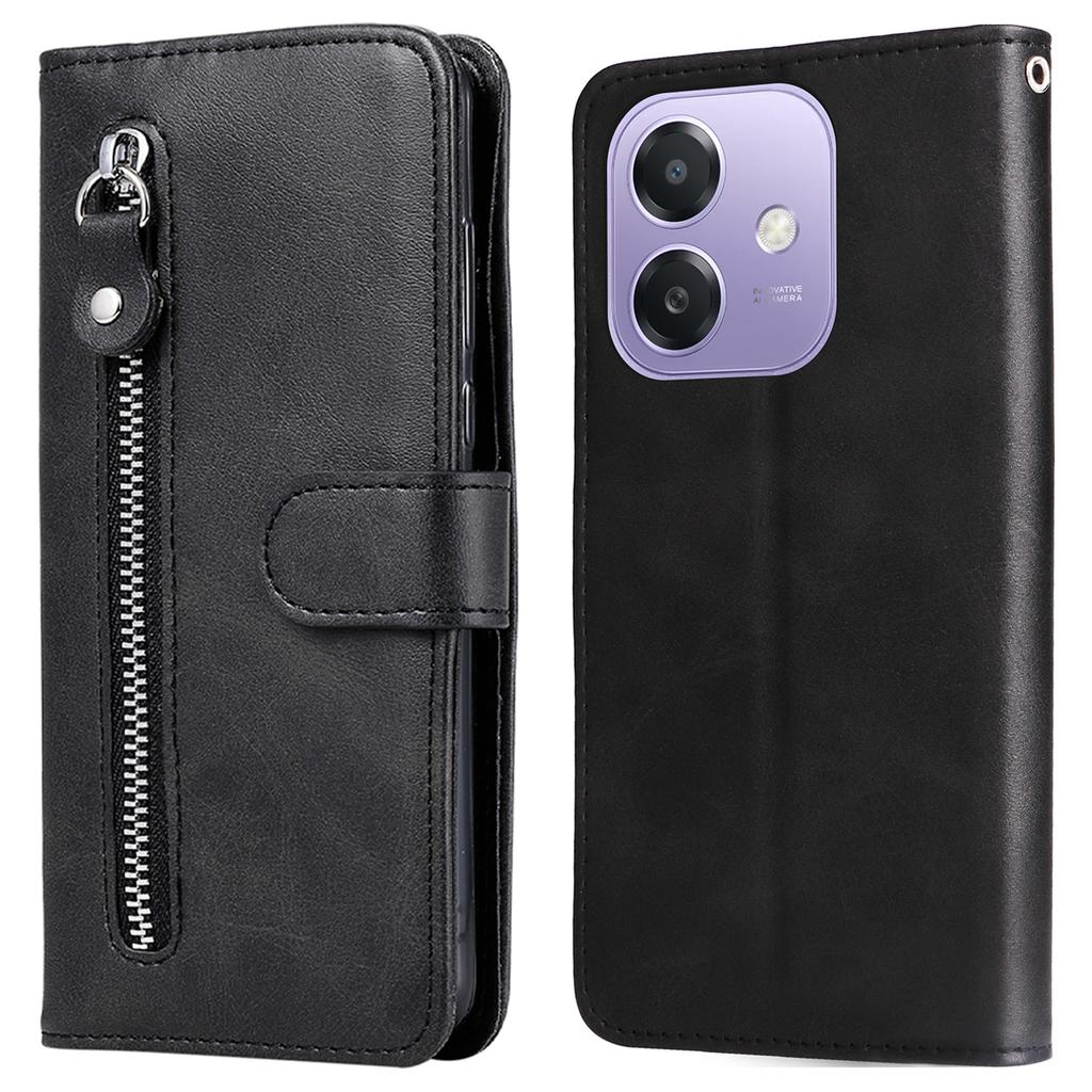 For Oppo A5x 5G/A3x 4G/A3x 5G (India) Case Zipper Wallet Calf Texture PU Leather Phone Cover