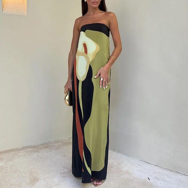 

2025 Fashion Strapless Sexy Backless Printed Dress Light purple 3XL