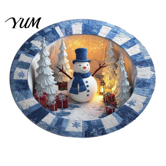 Thickened Cozy Mat Round Christmas Rug, 39" Imitation Cashmere Santa Snowflake Pattern, Holiday Party Floor Covering Area Rug for Home Living