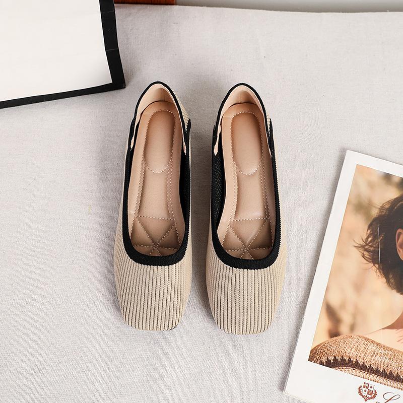 Women's Slip-On Square Toe Knit Heels Comfortable Block Heeled Loafers Elegant Chunky Low Heel Pumps Casual Office Work Wedding Dress Shoes for Women