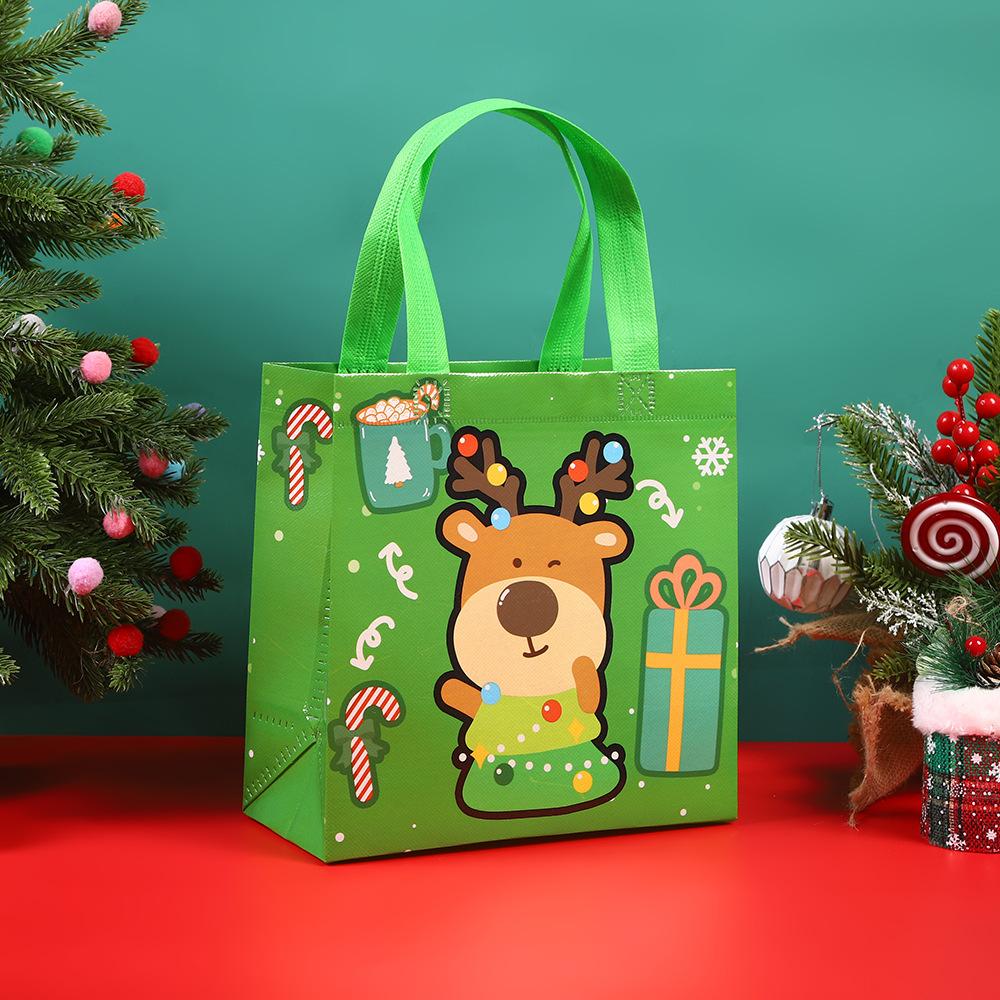 StoBag Christmas Non Woven Tote Bags Reusable Holiday Gift Bags with Handles for Party Favor Shopping Seasonal Packaging Supply