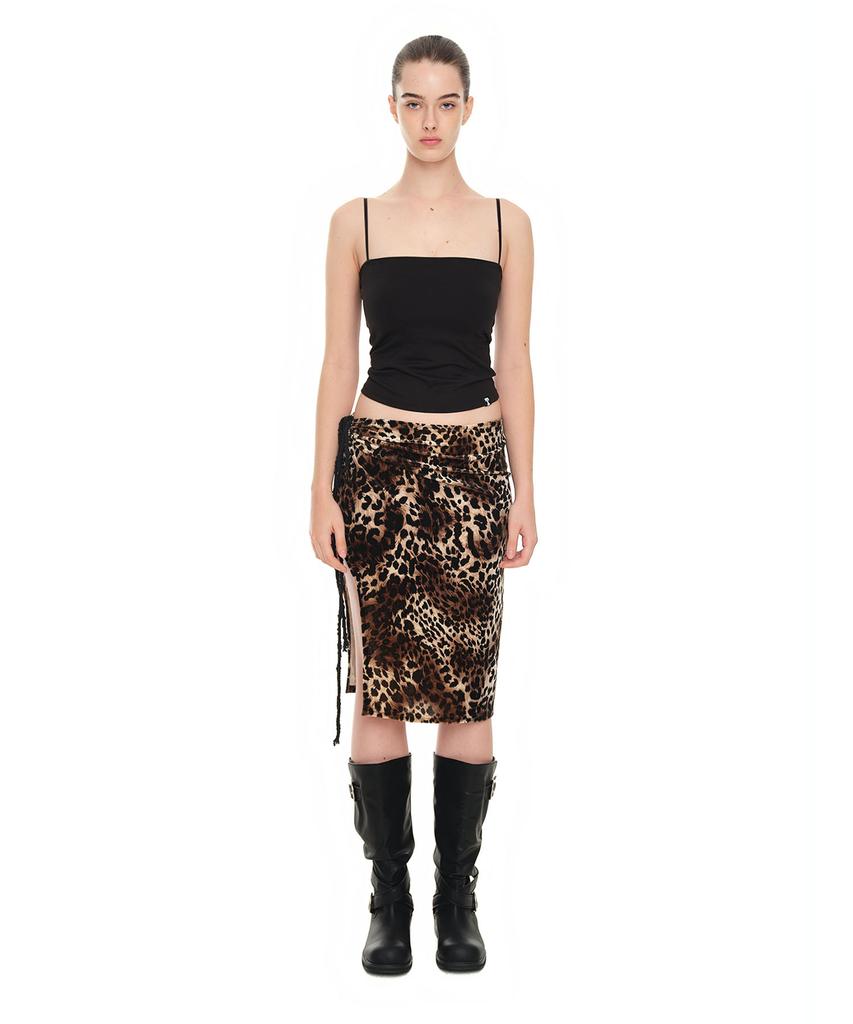 Too Much Tax Velour Midi Skirt Leopard