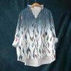 Women's Loose Ruffled Retro Floral Print Stand Collar Long Sleeve Cotton And Linen Top
