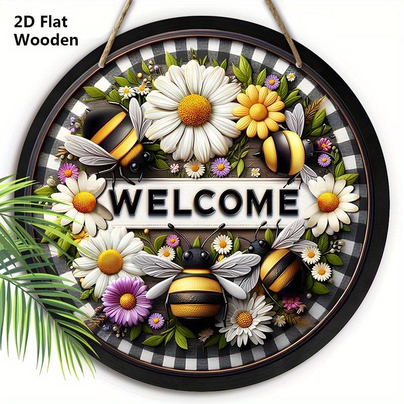 

Садовая деревянная приветственная табличка с узором из пчел и цветов - Декоративная подвесная табличка Идеальное подвесное украшение 20cm/7.87in жёлтый