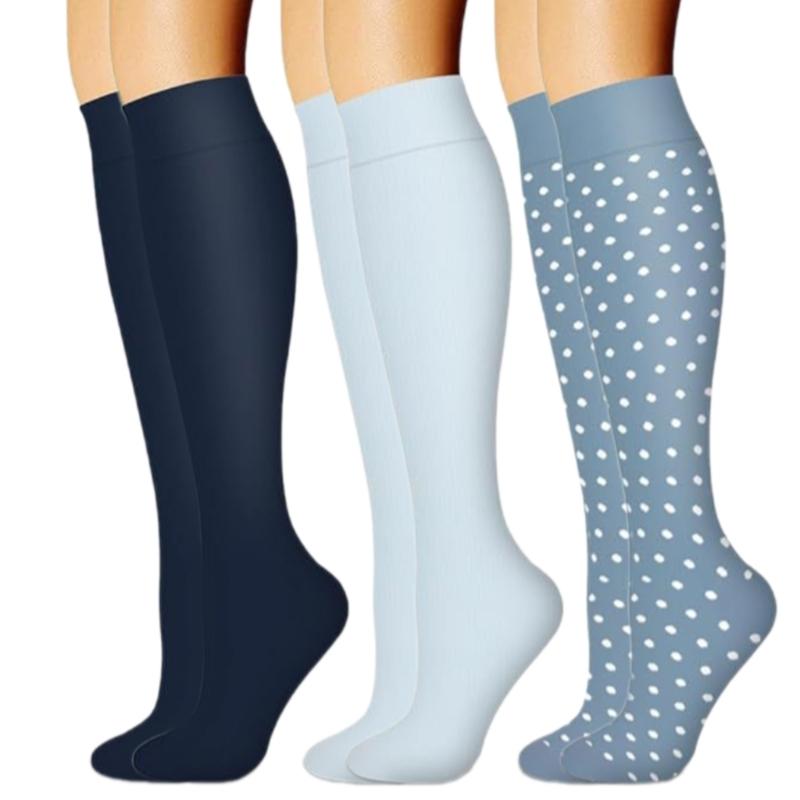 3 Pairs High Elastic Knee Length Compressed Socks for Sports Enthusiasts and Long Distances Traveling Fatigue Relief