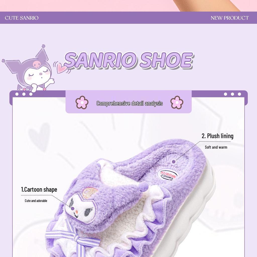 Útulné dámské nadýchané plyšové pantofle Cinnamoroll - Roztomá bavlněná zimní domácí obuv pro podzim a zimu 2025.