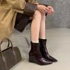 Slope Heel High Heel Short Boots 2025 New Autumn and Winter Pointed Elastic Thin Boots Black Retro Martin Boots Women
