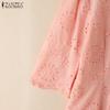 ZANZEA Women Casual Round Neck 3/4 Sleeve Loose Patchwork Crochet Blouse