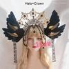 Lolita Corona Aureola Solare Fascia per Capelli Catena di Perline con Nappe Ali d'Angelo Fascia con Spine di Rosa Gotico Vintage Diadema Mary Barocco Copricapo