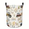 1pc DOKRIY Farmhouse Laundry Basket - Rustic Farm Sheep, Tractor & Floral Design Round Storage Bin, Space-Saving Country Organizer Suitable For, Room,