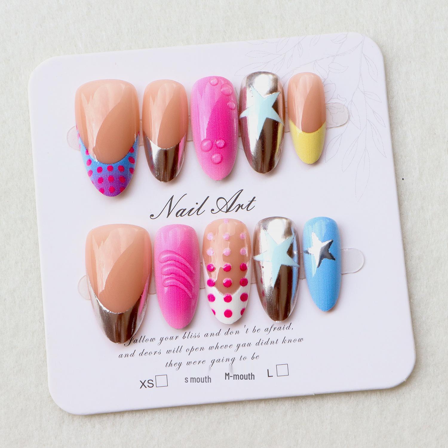 French 3D Bubble Embossed Almond false nails