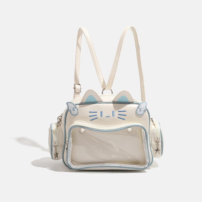 Y2K Ita Bag Cat Pu Backpack – Foldable, Adjustable Strap, Secure Zipper, Preppy Style Cute Schoolbag