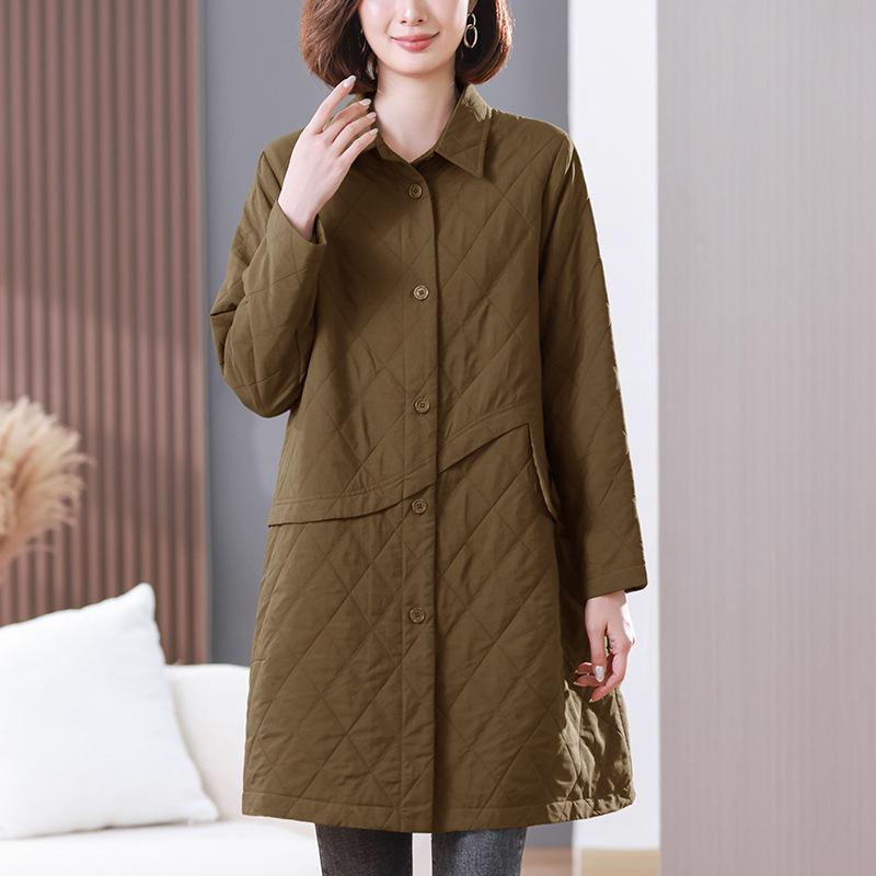 Women's Mid-Length Argyle Patchwork Trench Coat - 2024 New Autumn Casual Style