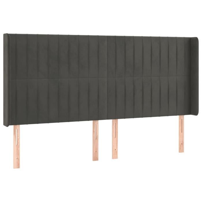 VidaXL Tête de lit avec oreilles Gris foncé 183x16x118-128 cm Velours3119879