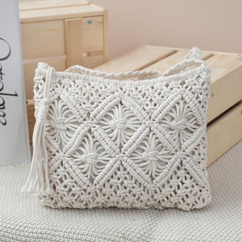 New Retro Style Messenger Bag Hollow Out Rectangular Shoulder Bags with Tassel Crossbody Bag Outdoor Activities