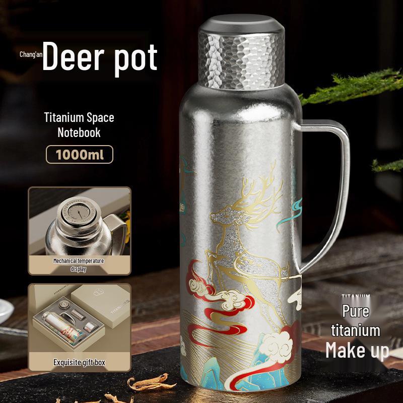 High-End Pure Titanium Insulated Tea Infuser Thermos with Magnetic Lid for Home and Office Use 1000ml