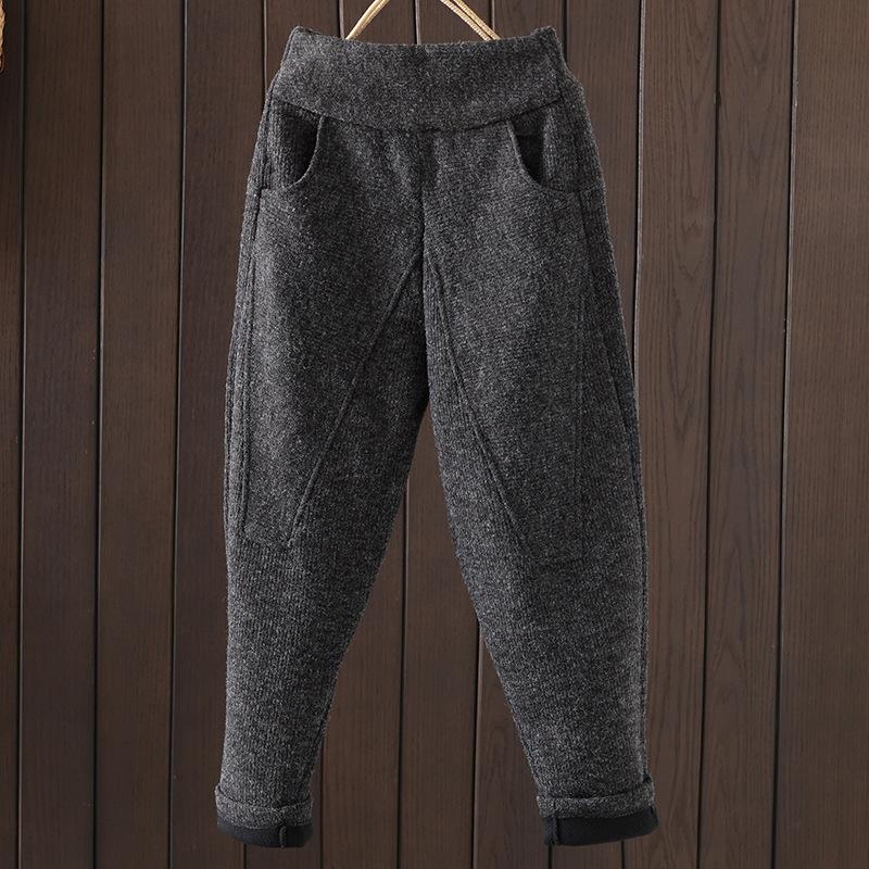 2025 nye ensfargede bomullsfløyel fortykkede Harlan-bukser dame løse varme elastisk midje fritidsbukser
