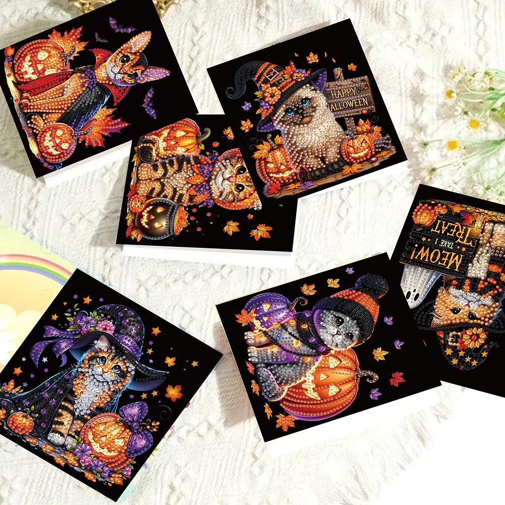 6pcs DIY Rhinestone Diamond Art Greeting Cards Mosaic Postcards Halloween Designs Diamond Art Handmade Cards for Festivals