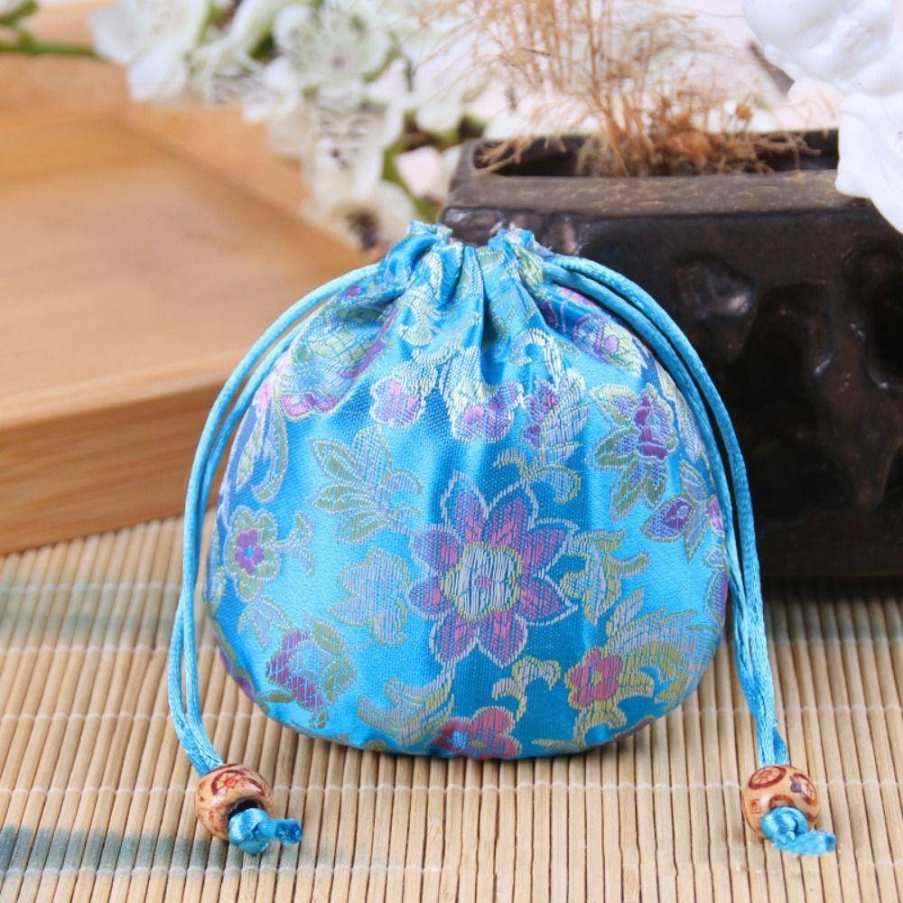 Floral Canvas Flower Handbag Jewelry Packing Bag Small Coin Purse Wallet Festival