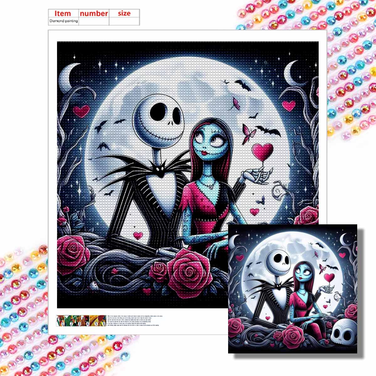 

Набор для 5D алмазной вышивки своими руками, Влюбленный скелет, Взрослый начинающий 5D Круглый алмаз Вышитая кристальная мозаика, Подходит для домашней настенной обстановки Round 20x20cm